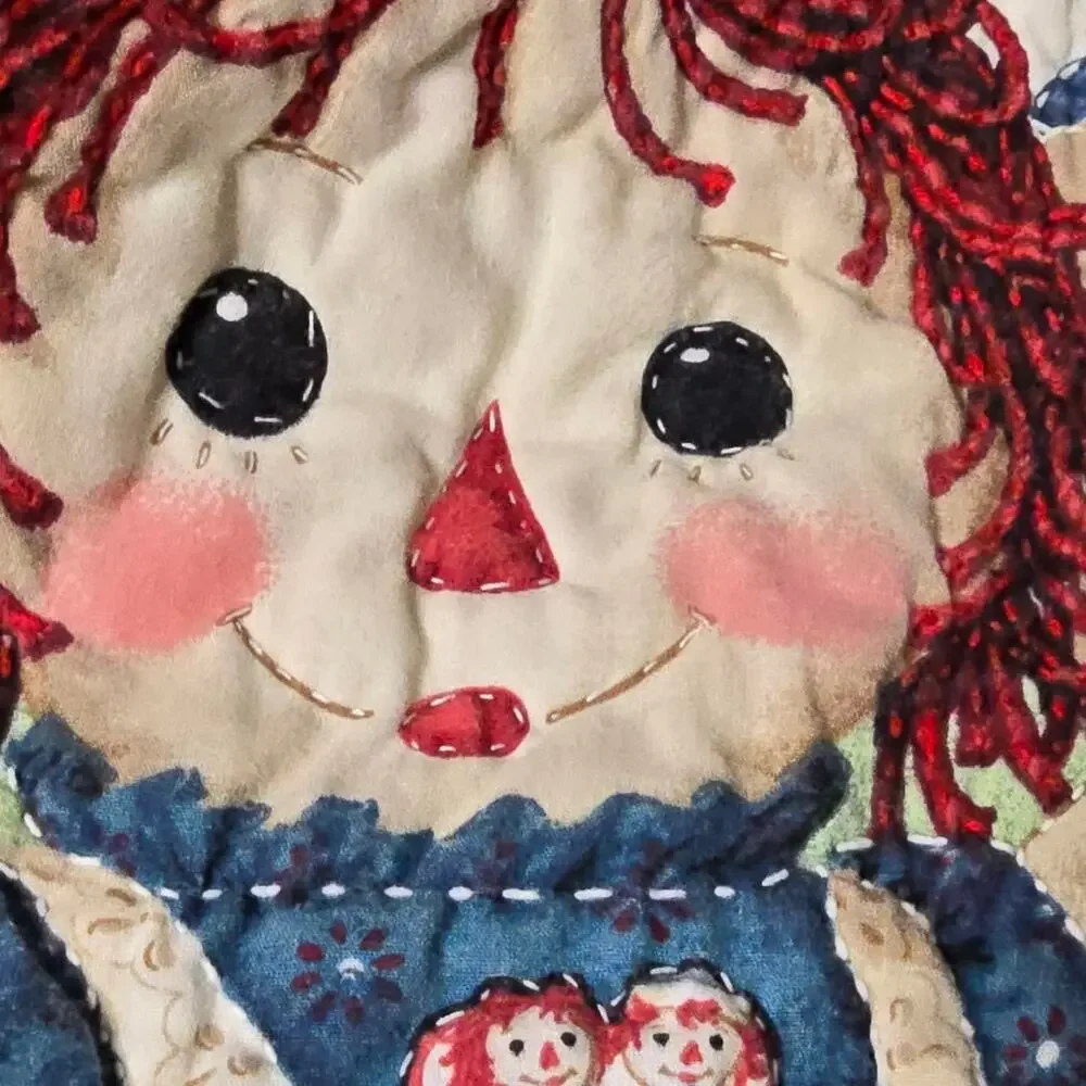 Vintage Raggedy Ann Andy Handmade Applique Quilt 32x42 Folk Art